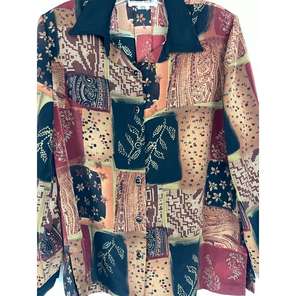 Draper's & Damon's Medium Long Sleeve Button Down Shirt Black Tan Floral Squares - Picture 4 of 8